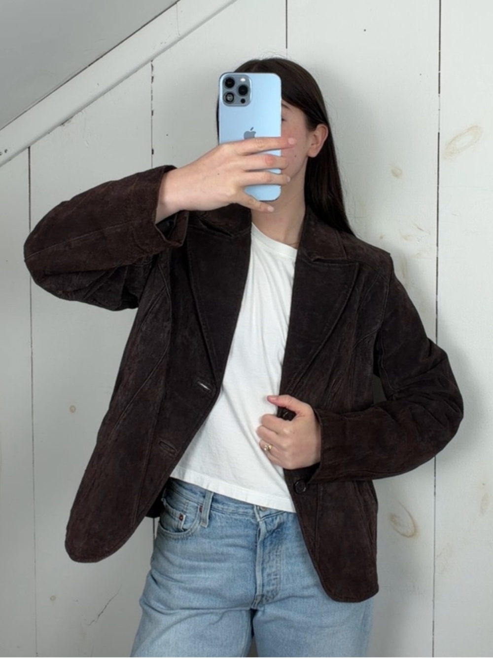 Siena Brown Suede Leather Button Front Blazer Jacket Women’s Size 12 Western Y2K